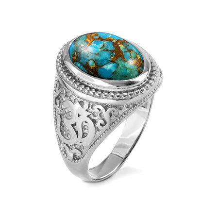 Sterling Silver Om (Aum) Mantra Ring with Blue Copper Turquoise Karma Blingz