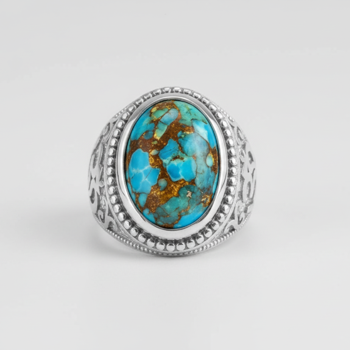 Sterling Silver Om (Aum) Mantra Ring with Blue Copper Turquoise Karma Blingz