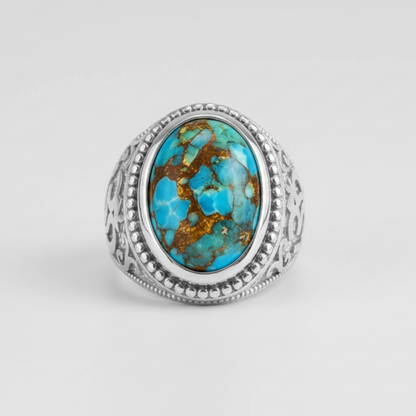 Sterling Silver Om (Aum) Mantra Ring with Blue Copper Turquoise Karma Blingz