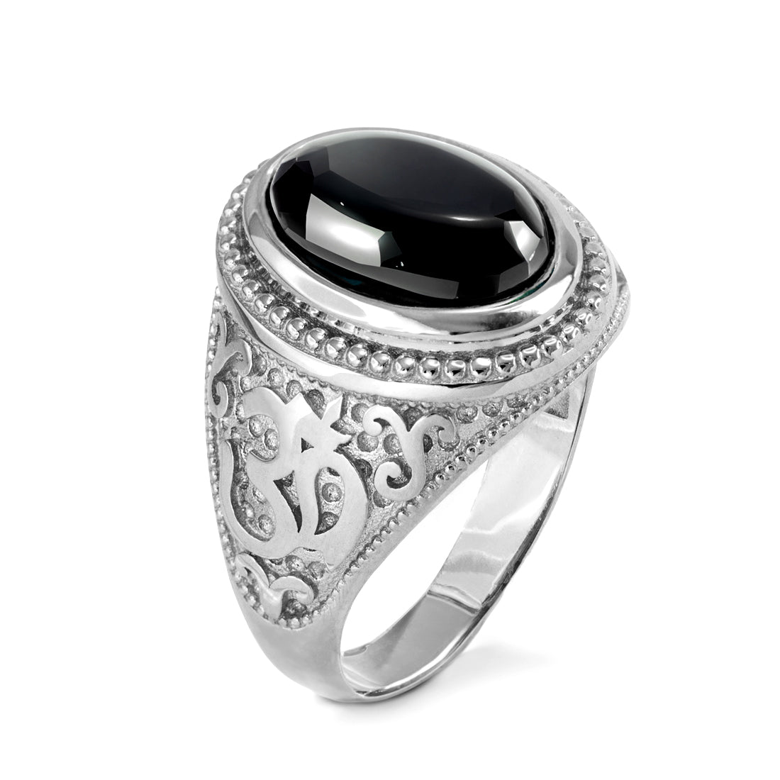 Sterling Silver Om Black Onyx Oval Cabochon Ring Karma Blingz