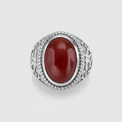Sterling Silver Om (Aum) Red Onyx Gemstone Statement Ring Karma Blingz