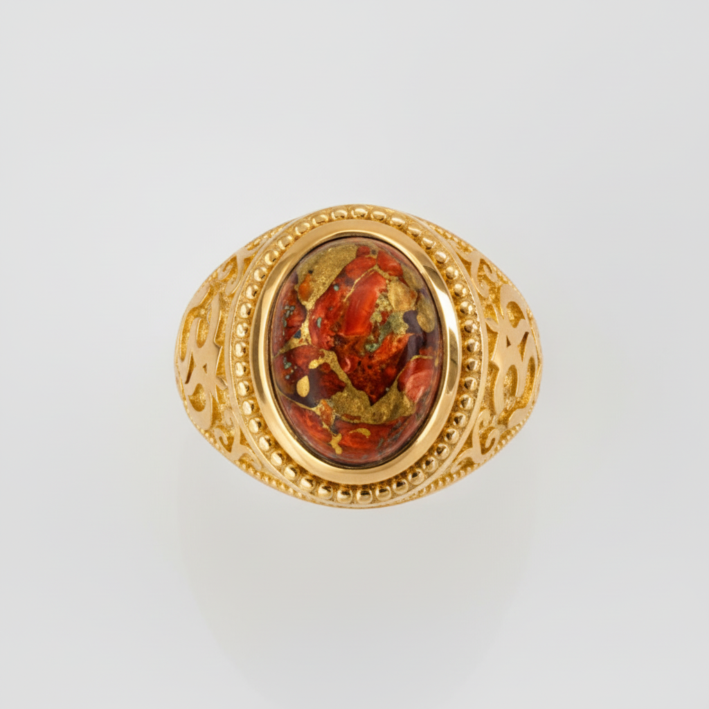Gold Om (aum) Oval Orange Copper Turquoise Ring Karma Blingz