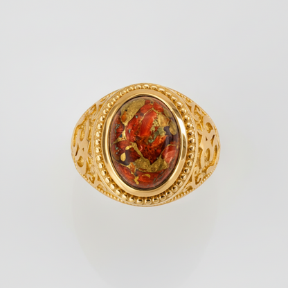 Gold Om (aum) Oval Orange Copper Turquoise Ring Karma Blingz
