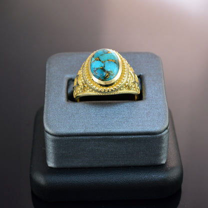 Gold Star of David Blue Copper Turquoise Jewish Statement Ring