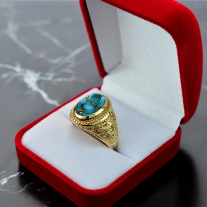 Gold Star of David Blue Copper Turquoise Jewish Statement Ring