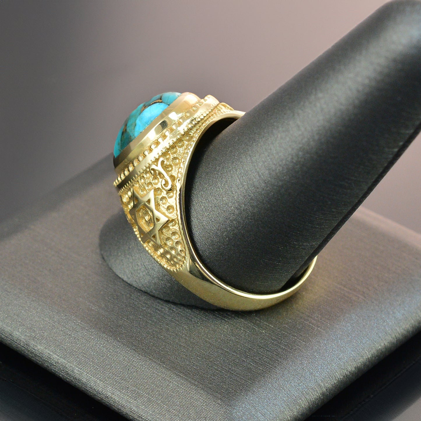 Gold Star of David Blue Copper Turquoise Jewish Statement Ring