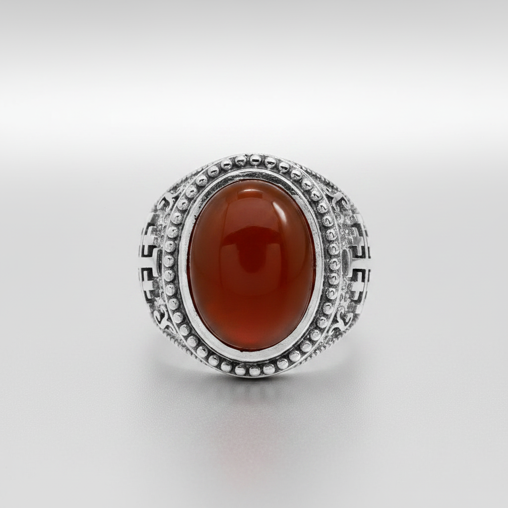 Sterling Silver Jerusalem Cross Red Onyx Gemstone Ring