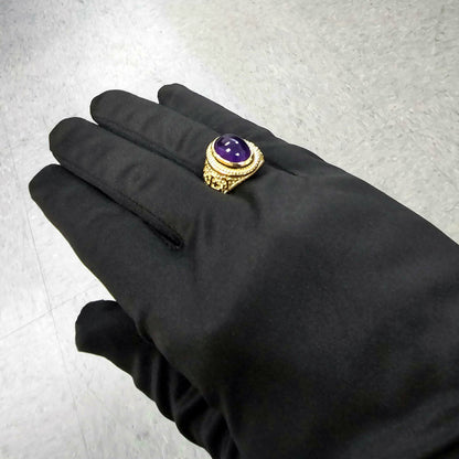 Gold Jerusalem Cross Purple Amethyst Cabochon Ring