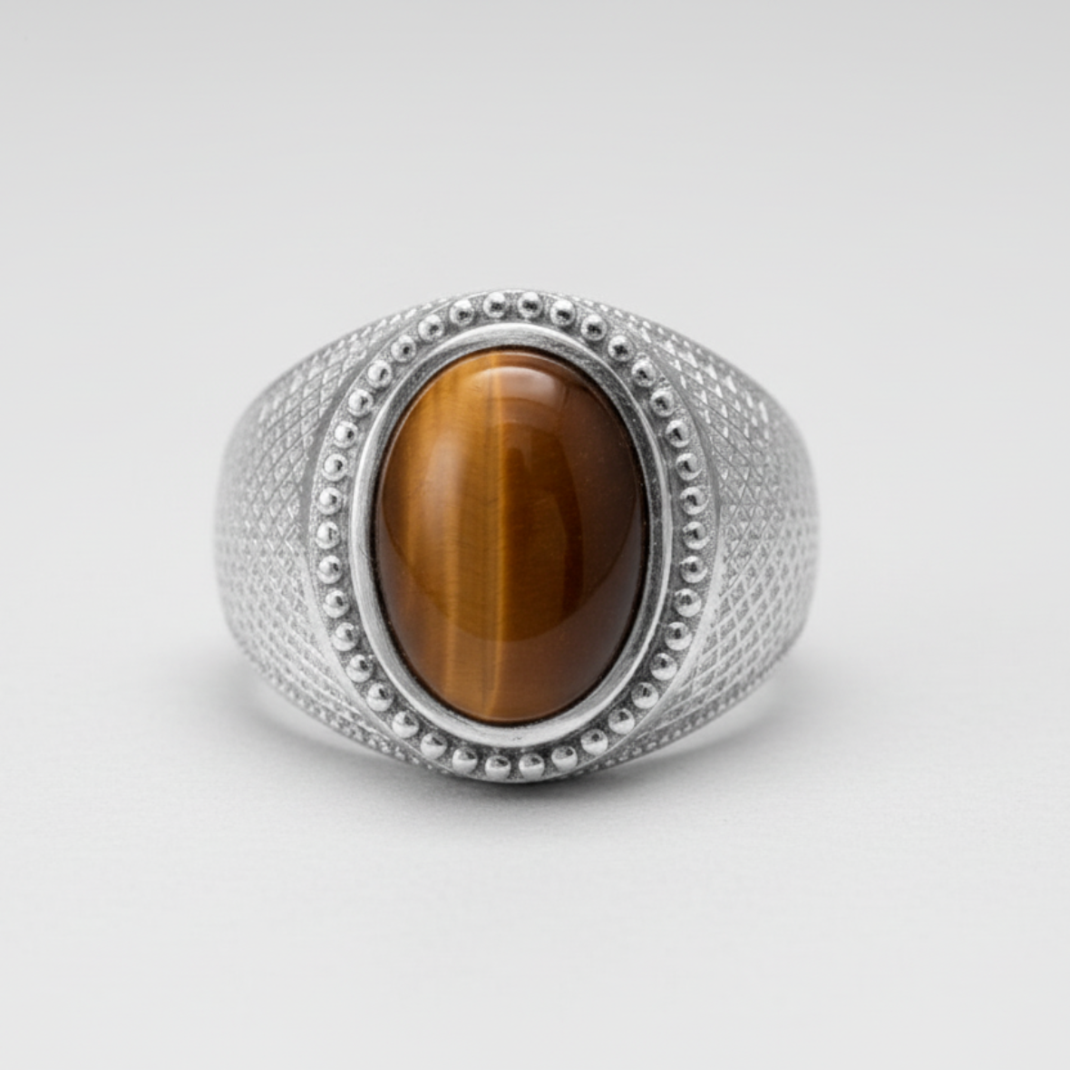 Sterling Silver Tiger Eye Mens Gemstone Statement Ring