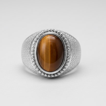 Sterling Silver Tiger Eye Mens Gemstone Statement Ring