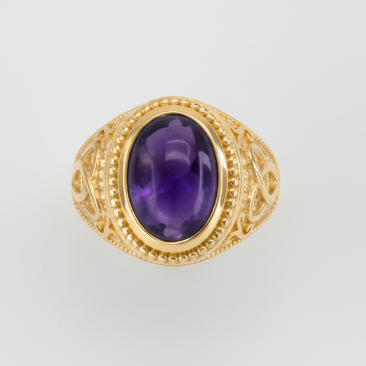 Gold Celtic Knot Band Purple Amethyst Statement Ring