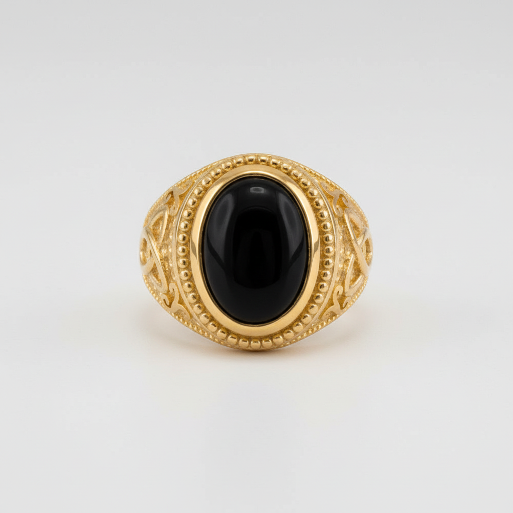Gold Celtic Knot Black Onyx Statement Ring