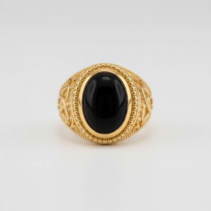 Gold Celtic Knot Black Onyx Statement Ring