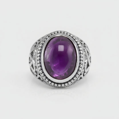 Sterling Silver Celtic Band Amethyst Cabochon Gemstone Ring
