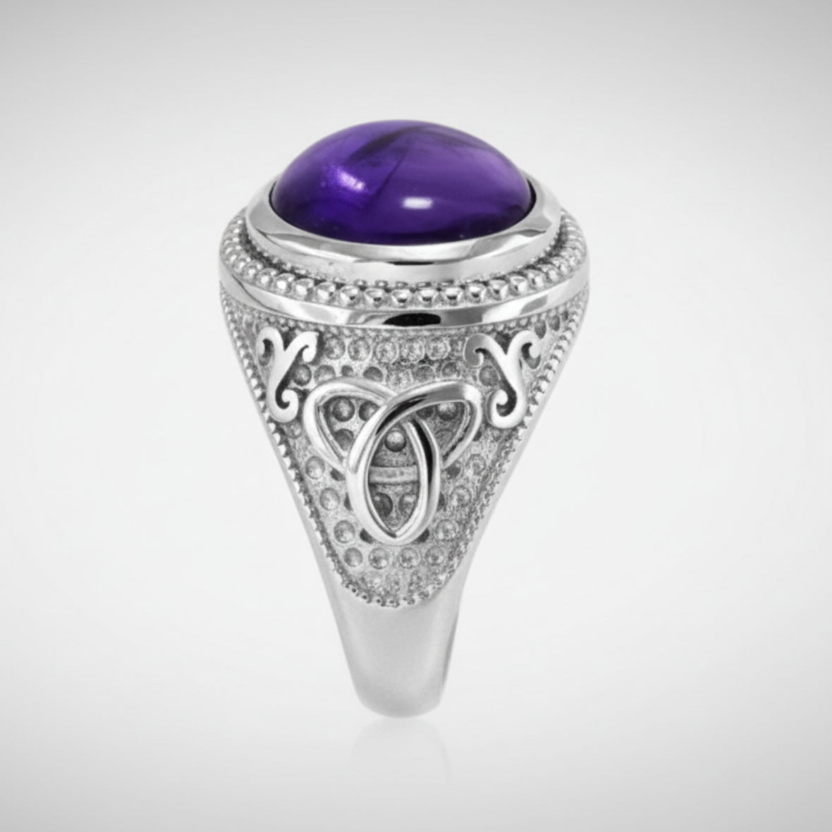 Sterling Silver Celtic Band Amethyst Cabochon Gemstone Ring