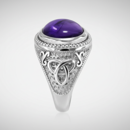 Sterling Silver Celtic Band Amethyst Cabochon Gemstone Ring