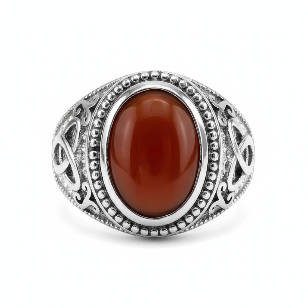 Sterling Silver Celtic Trinity Band Red Onyx Gemstone Ring