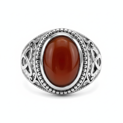 Sterling Silver Celtic Trinity Band Red Onyx Gemstone Ring
