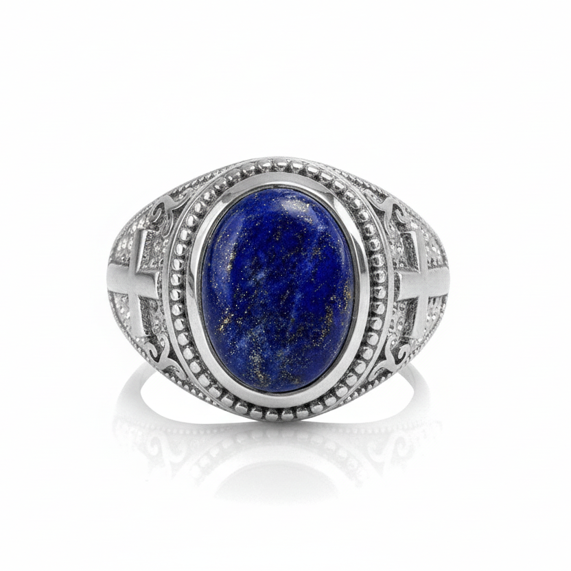 Silver ring with a lapis lazuli blue stone