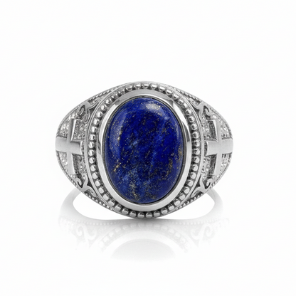 Silver ring with a lapis lazuli blue stone