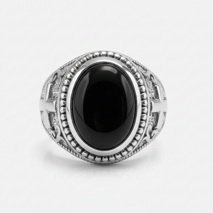 Sterling Silver Christian Cross Black Onyx Gemstone Ring