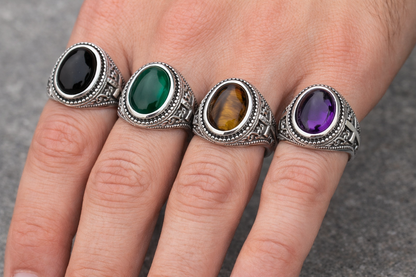 Sterling Silver Christian Cross Amethyst February Birthstone Ring