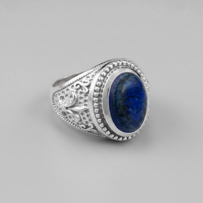 Sterling Silver Fleur De Lis Lapis Lazuli Gemstone Statement Ring