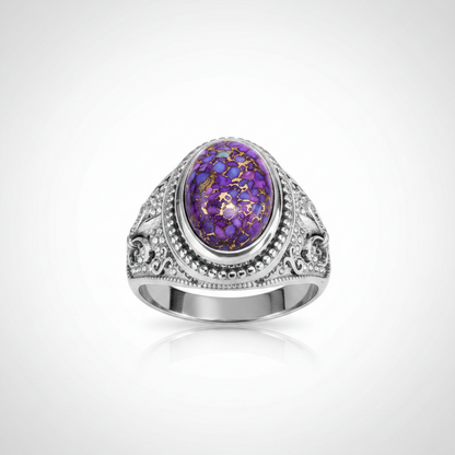 Sterling Silver Fleur De Lis Purple Copper Turquoise Ring