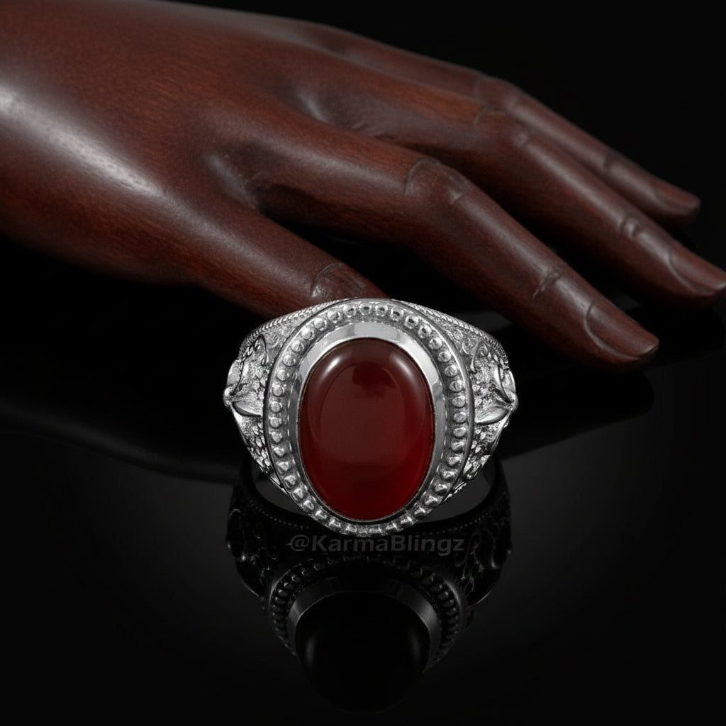Sterling Silver Fleur De Lis Red Onyx Gemstone Statement Ring Karma Blingz