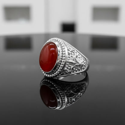 Sterling Silver Fleur De Lis Red Onyx Gemstone Statement Ring Karma Blingz