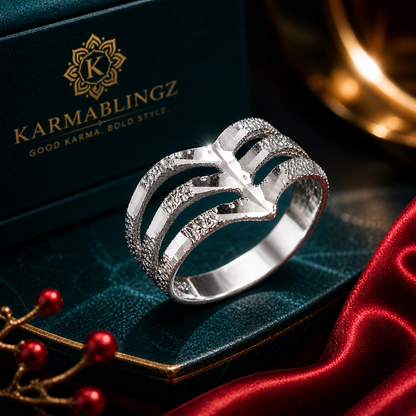 Sterling Silver Triple Chevron Ladies DC Nugget Ring