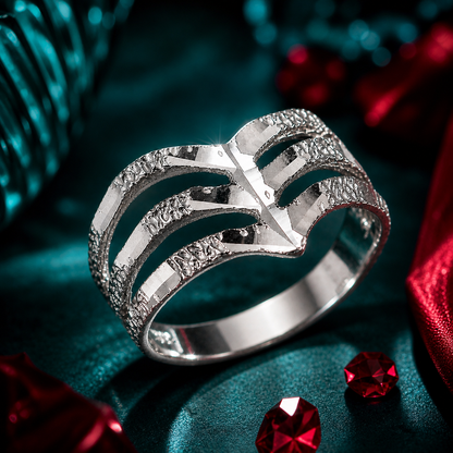 Sterling Silver Triple Chevron Ladies DC Nugget Ring