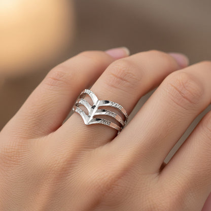 Sterling Silver Triple Chevron Ladies DC Nugget Ring