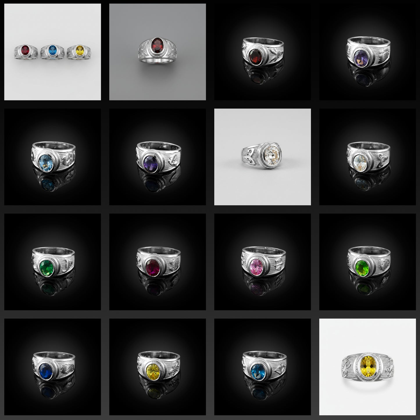 Sterling Silver Zodiac Sign Birthstone CZ Ring 12 Astrology Signs Oval Color Cubic Zirconia