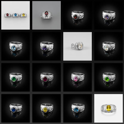 Sterling Silver Zodiac Sign Birthstone CZ Ring 12 Astrology Signs Oval Color Cubic Zirconia