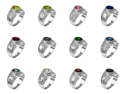 Sterling Silver Zodiac Sign Birthstone CZ Ring 12 Astrology Signs Oval Color Cubic Zirconia