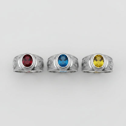 Sterling Silver Zodiac Sign Birthstone CZ Ring 12 Astrology Signs Oval Color Cubic Zirconia