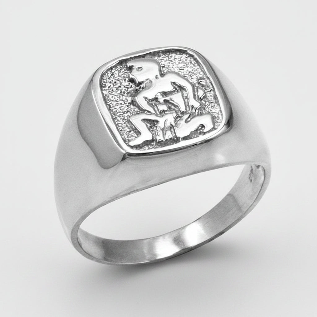 Sterling Silver Men's Zodiac Signet Ring 12 Astrology Signs Square