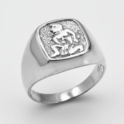 Sterling Silver Men's Zodiac Signet Ring 12 Astrology Signs Square