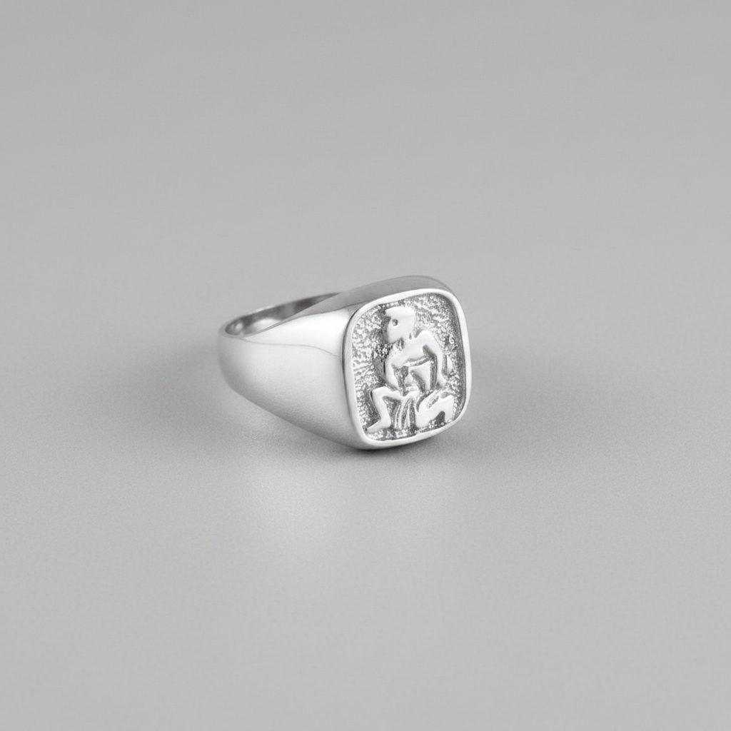Sterling Silver Men's Zodiac Signet Ring 12 Astrology Signs Square
