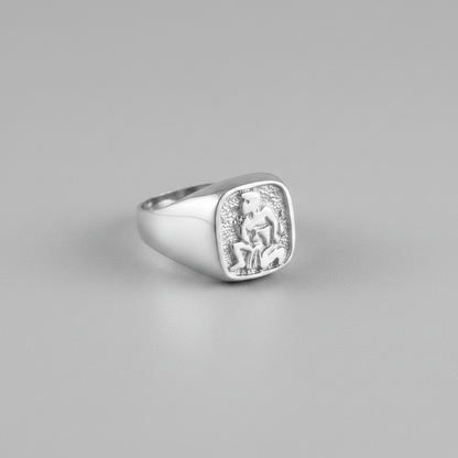 Sterling Silver Men's Zodiac Signet Ring 12 Astrology Signs Square