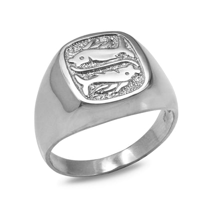 Sterling Silver Men's Zodiac Signet Ring 12 Astrology Signs Square