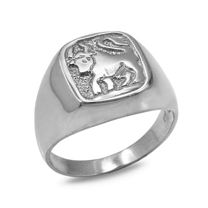 Sterling Silver Men's Zodiac Signet Ring 12 Astrology Signs Square