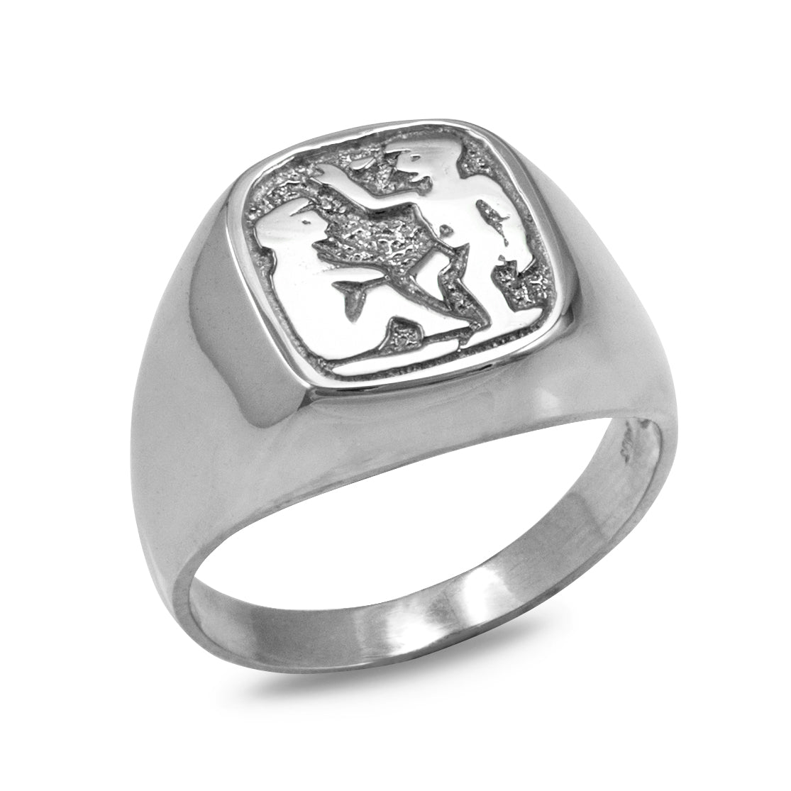 Sterling Silver Men's Zodiac Signet Ring 12 Astrology Signs Square