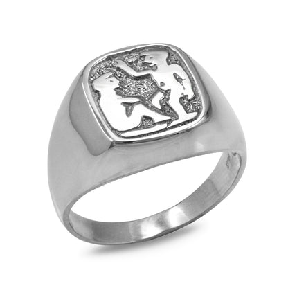 Sterling Silver Men's Zodiac Signet Ring 12 Astrology Signs Square