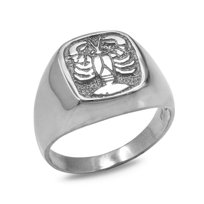 Sterling Silver Men's Zodiac Signet Ring 12 Astrology Signs Square
