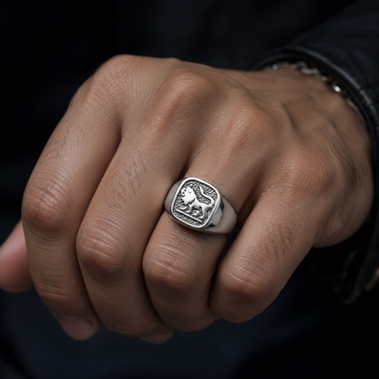 Sterling Silver Men's Zodiac Signet Ring 12 Astrology Signs Square