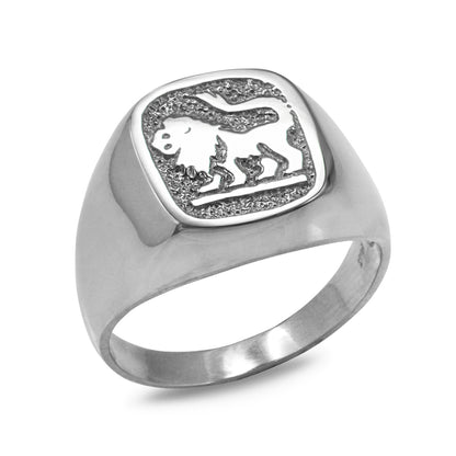 Sterling Silver Men's Zodiac Signet Ring 12 Astrology Signs Square