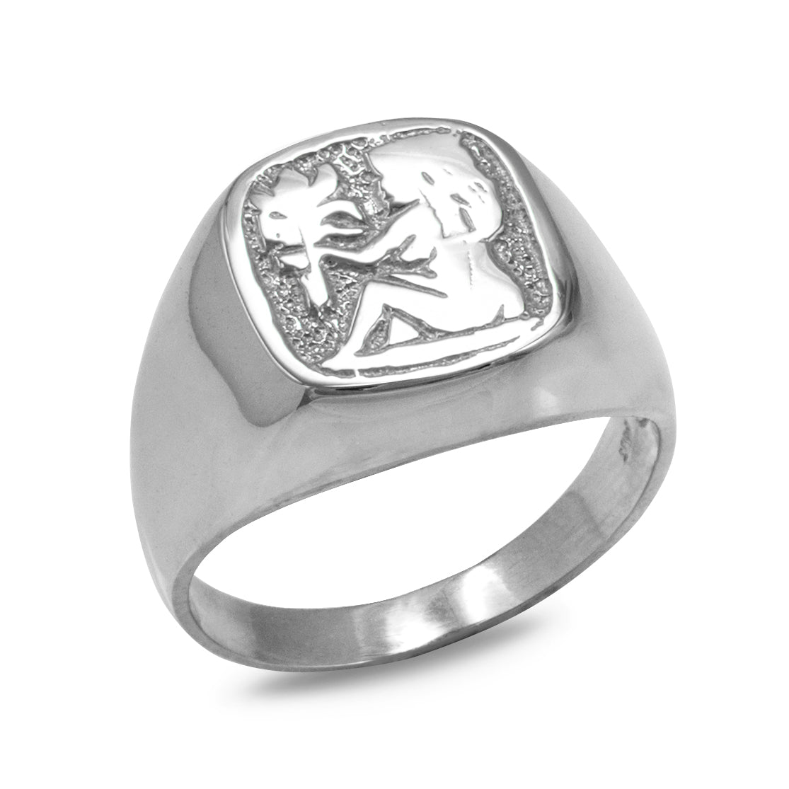 Sterling Silver Men's Zodiac Signet Ring 12 Astrology Signs Square