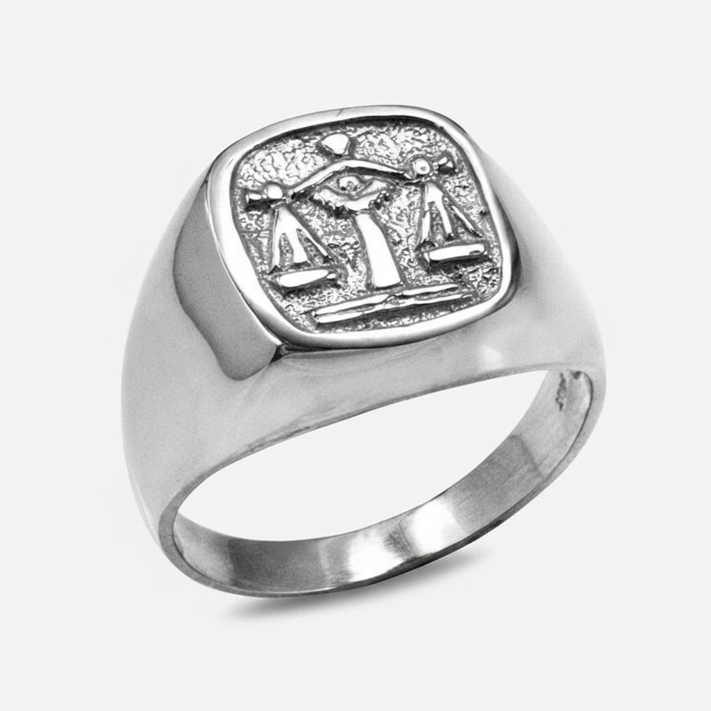 Sterling Silver Men's Zodiac Signet Ring 12 Astrology Signs Square